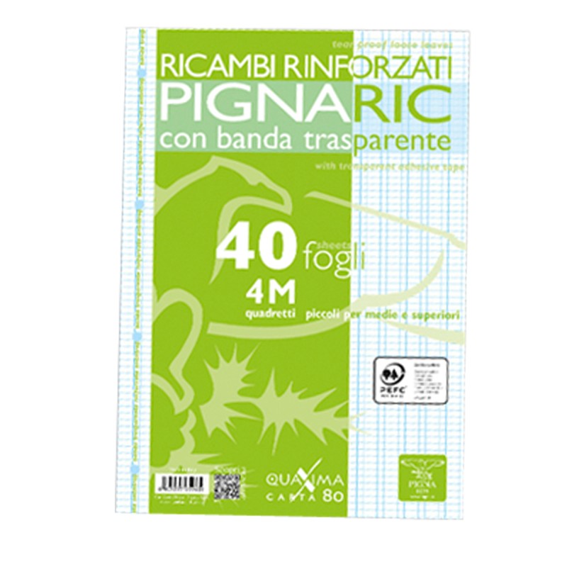 Ricambi forati rinforzati Pignaric A4 quadretto 4mm 40 fogli 80gr Pigna