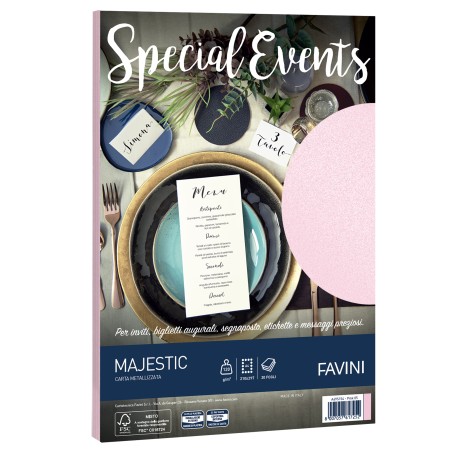 Carta metallizzata Special Events A4 120 gr rosa Favini conf. 20 fogli