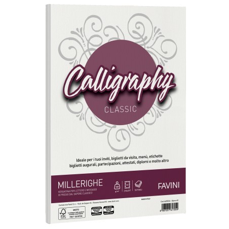 Carta Calligraphy Millerighe A4 100 gr bianco 01 Favini conf. 50 fogli