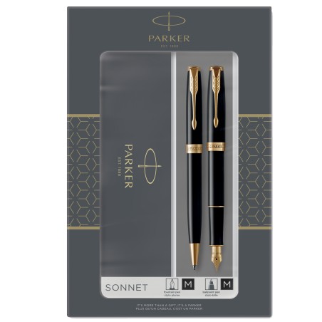 Gift Set DUO Sonnet Black GT + stilografica + sfera punta media Parker