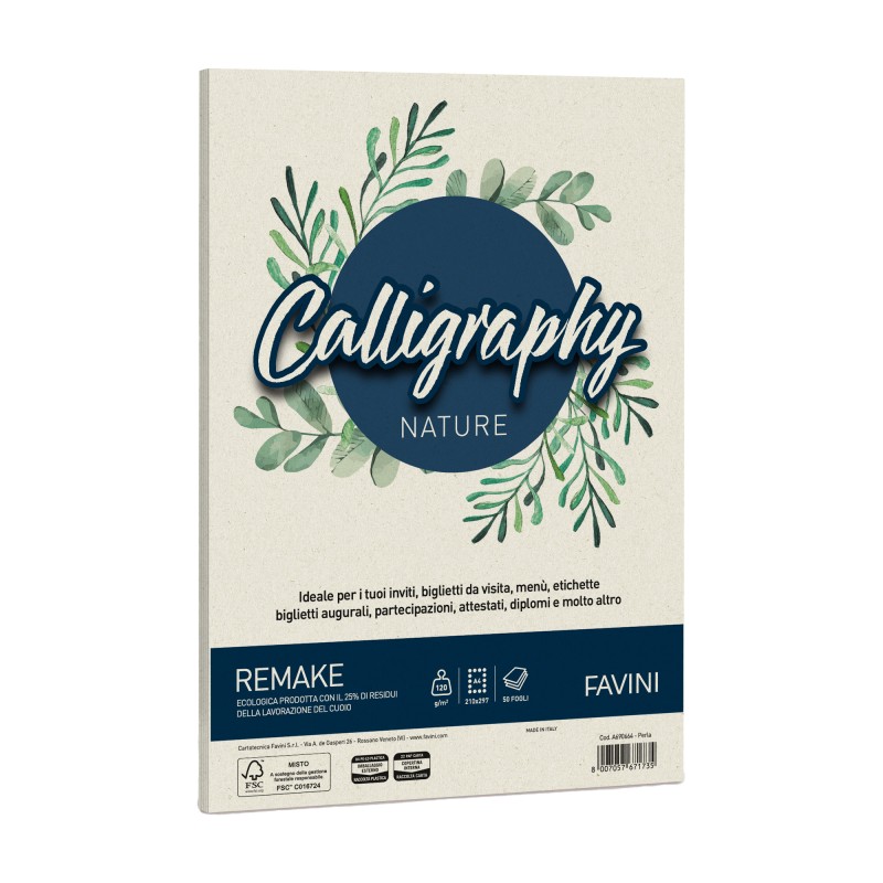 Carta Calligraphy Nature Remake A4 120 gr perla Favini conf. 50 fogli