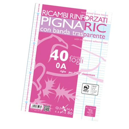 Ricambi forati rinforzati Pignaric A4 rigo di 1a 40 fogli 80gr Pigna