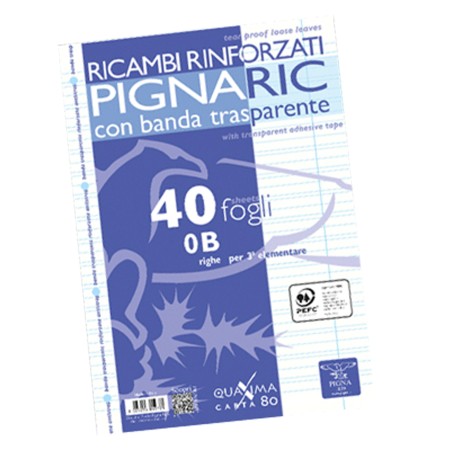 Ricambi forati rinforzati Pignaric A4 rigo di 3a 40 fogli 80gr Pigna