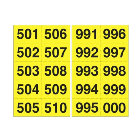 Numero adesivo da 501 a 999 45 x 24 mm 10 et/fg 50 fogli nero/giallo