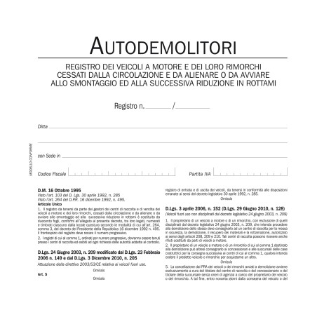 Registro autodemolitori 200 pagine numerate DU134020000 Data Ufficio