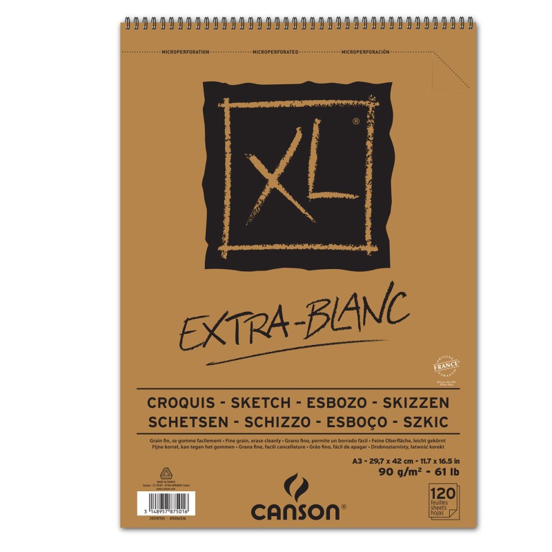 Album spiralato lato corto XL A3 90 gr 120 fogli extra white Canson