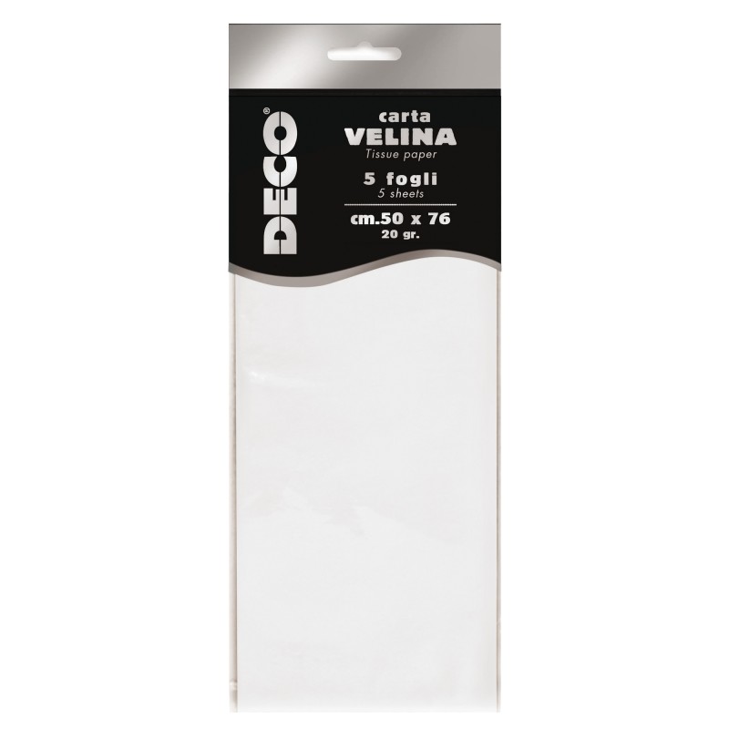 Carta velina 20 gr 50 x 76 cm bianco perlescente Deco busta 5 fogli