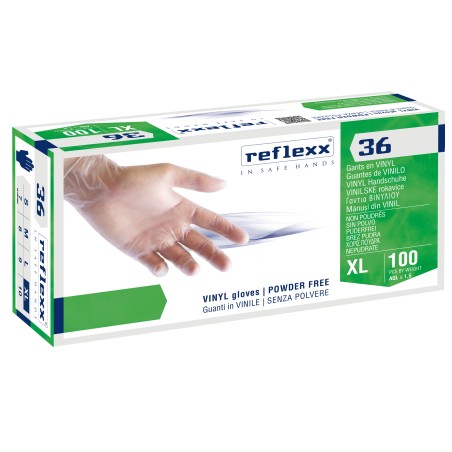 Guanti in vinile R36 s/polvere tg XL bianco Reflexx conf. 100 pezzi