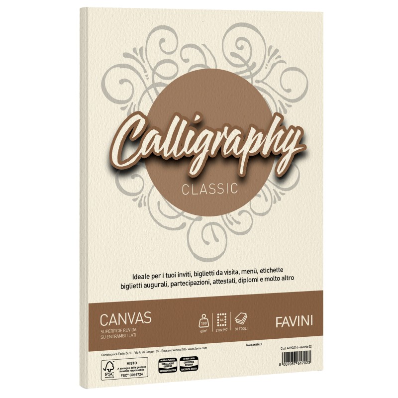 Carta Calligraphy Canvas A4 100 gr avorio 02 Favini conf. 50 fogli