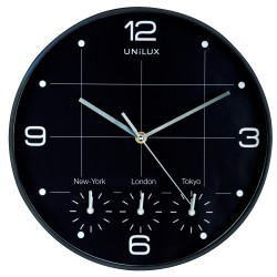 Orologio da parete On Time 4 fusi orari diametro 30 cm nero Unilux