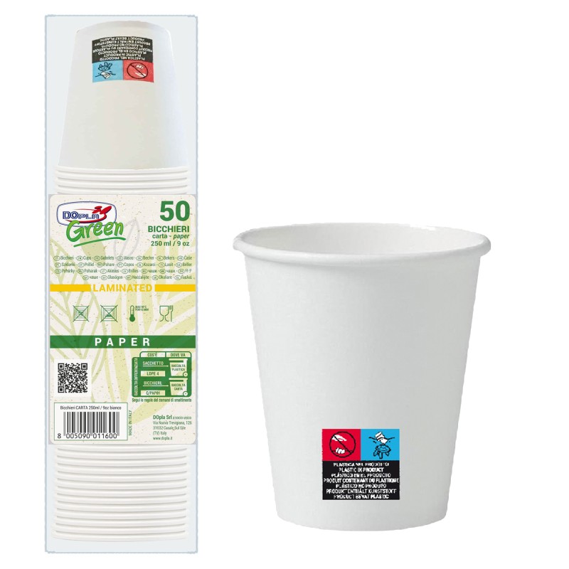 Bicchieri in carta 250 ml con marcatura S.U.P Dopla conf. 50 pezzi