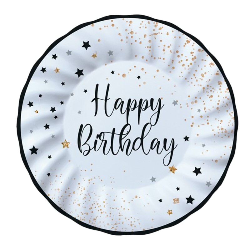 Piatto Happy Birthday diametro 25 cm carta Big Party conf. 8 pezzi