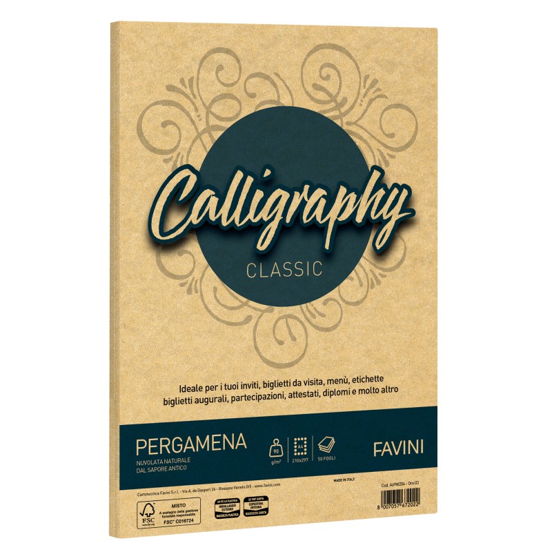 Carta Calligraphy Pergamena A4 90 gr oro 03 Favini conf. 50 fogli