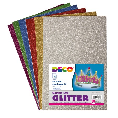 Gomma Crepp Glitter 20x30 cm colori assortiti DECO busta 10 fogli