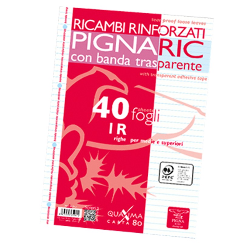 Ricambi forati rinforzati Pignaric A4 1 rigo 40 fogli 80gr Pigna