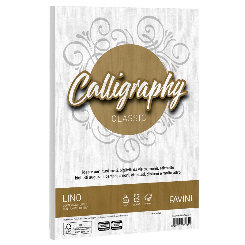 Carta Calligraphy Lino A4 120 gr bianco 01 Favini conf. 50 fogli