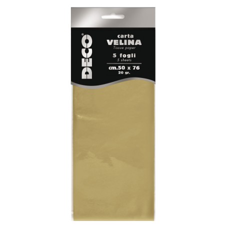 Carta velina 20 gr 50 x 76 cm oro perlescente Deco busta 5 fogli