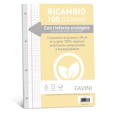 Ricambi c/rinforzo ecologico A4 100gr 40 fg 5mm c/margine Favini