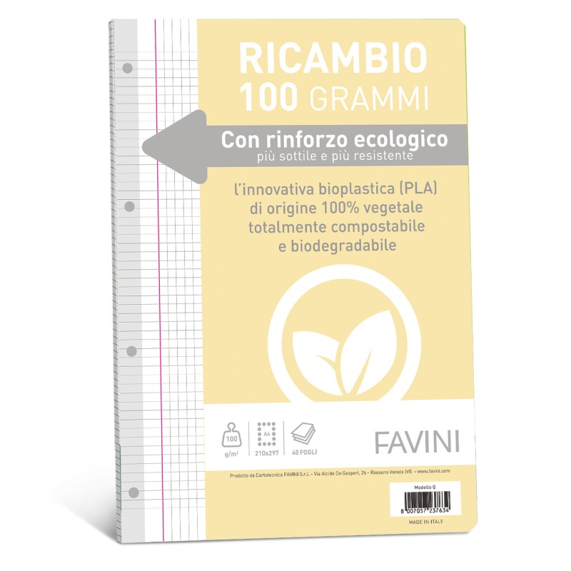 Ricambi c/rinforzo ecologico A4 100gr 40 fg 5mm c/margine Favini