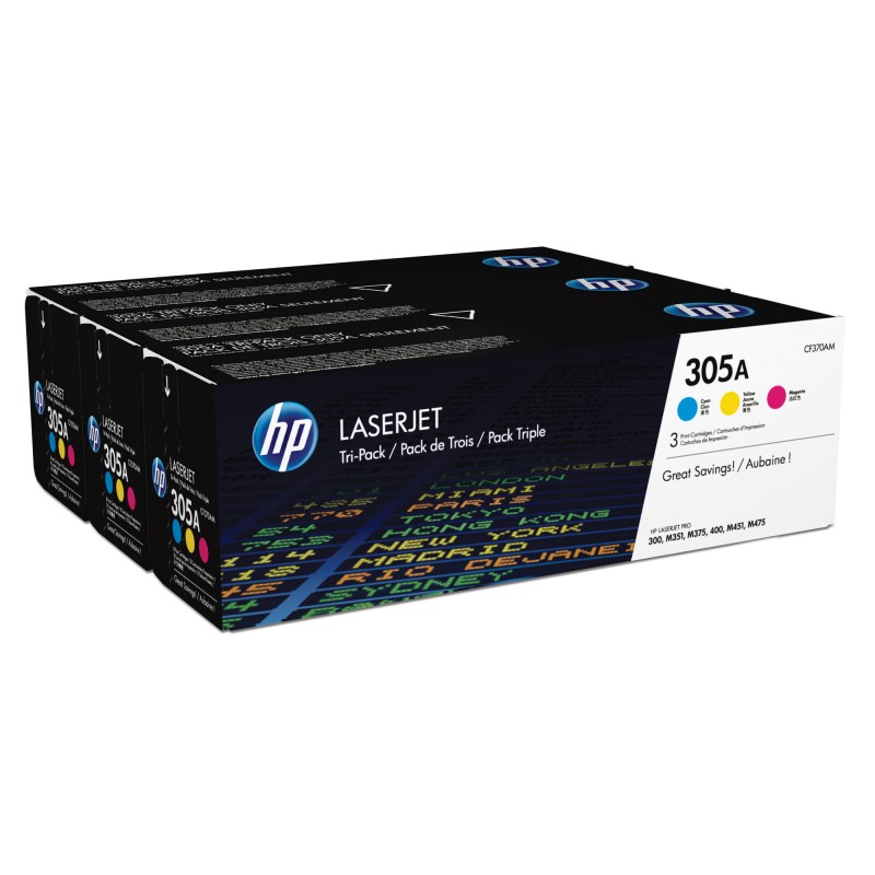 Hp Confezione 3 Toner originale 305A C/M/Y CF370AM 2.600 pag cad