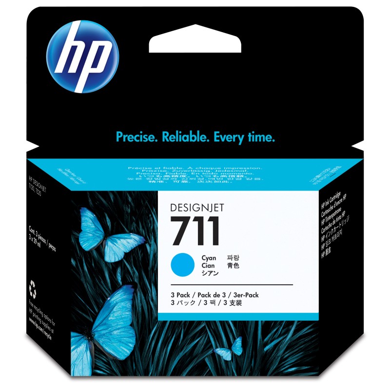 Hp Confezione 3 cartucce ink originale 711 Ciano CZ134A 29ml cad