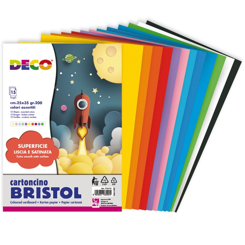 Busta di carta Bristol 25 x 35 cm colori assortiti 15 fogli Deco