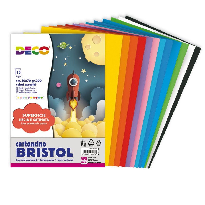 Busta di carta Bristol 50 x 70 cm colori assortiti 15 fogli Deco