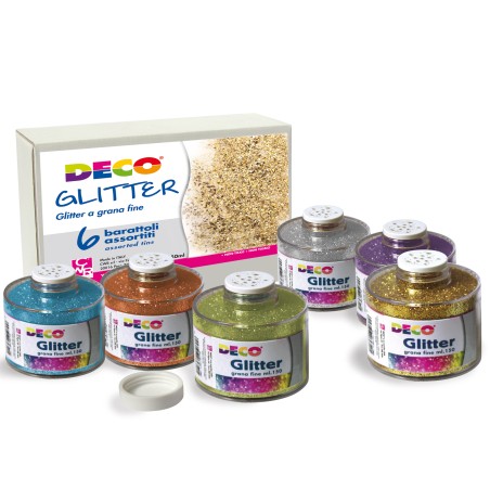 Glitter grana fine 150 ml colori assortiti Deco set 6 barattoli