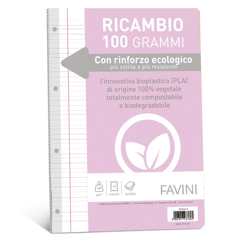 Ricambi c/rinforzo ecologico A4 100 gr 40 fg rigo di 1a Favini