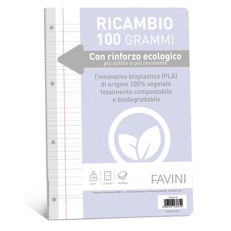 Ricambi c/rinforzo ecologico A4 100 gr 40 fg rigo di 3a Favini