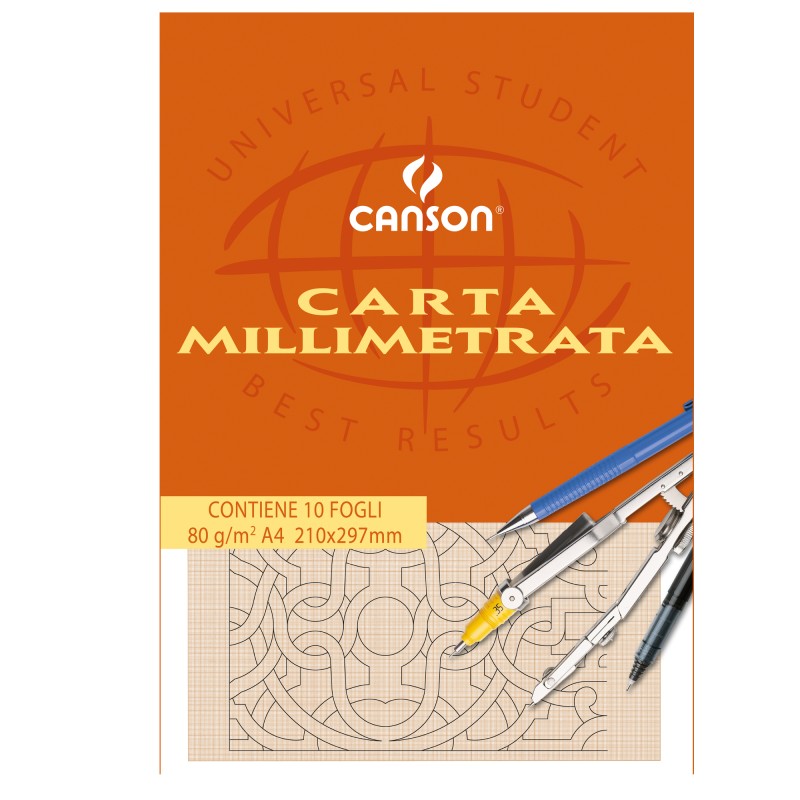 Blocco carta opaca millimetrata 210x297mm 10 fogli 80gr Canson