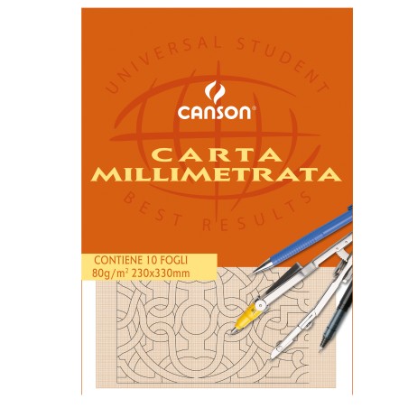 Blocco carta opaca millimetrata 230x330mm 10 fogli 80gr Canson