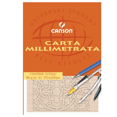 Blocco carta opaca millimetrata 297x420mm 10 fogli 80gr Canson