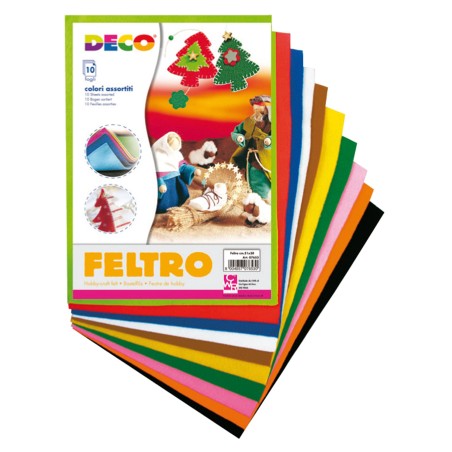 Feltro colorato 21 x 30 cm colori assortiti Deco conf.10 fogli