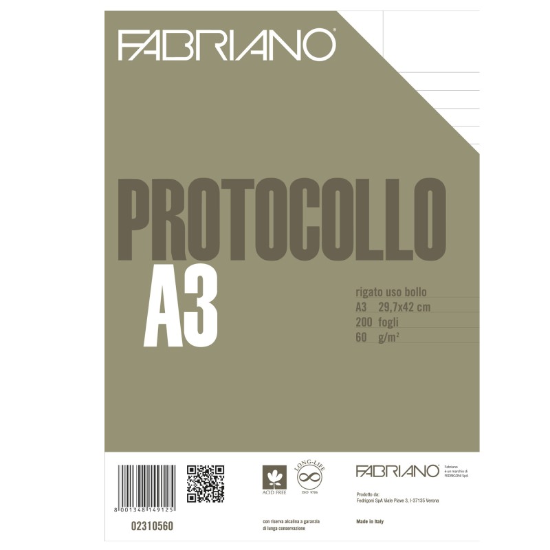 Foglio protocollo A4 uso bollo 60 gr Fabriano conf. 200 pezzi