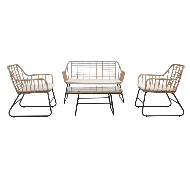 Salotto Cebu polyrattan naturale Garden Friend set 4 elementi