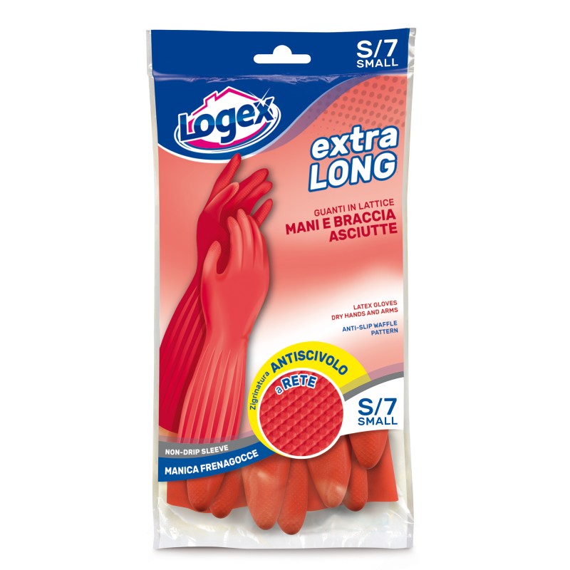 Guanti in lattice Extralong taglia S rosso Logex Professional