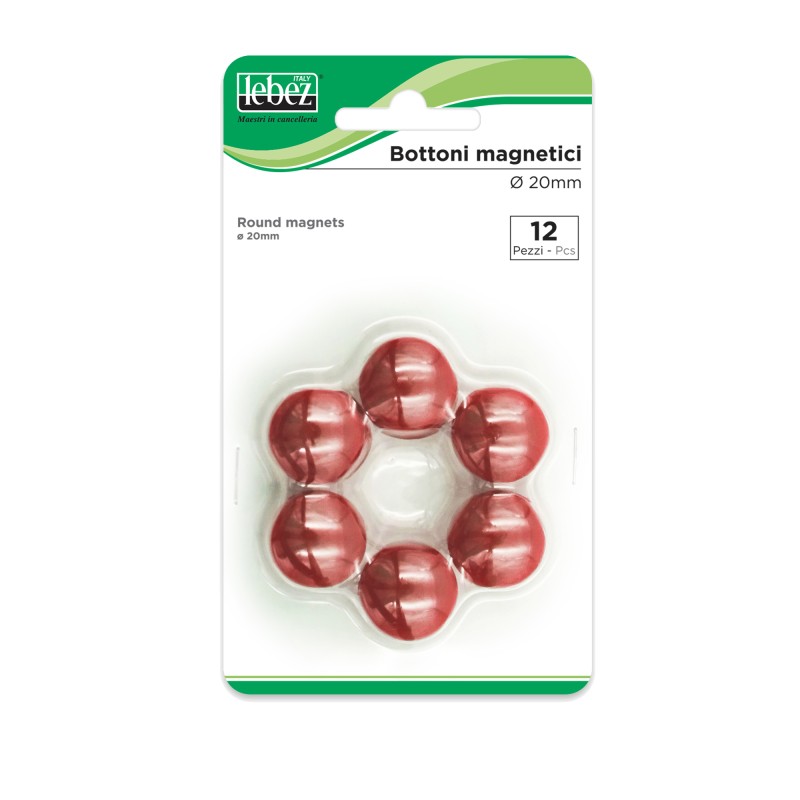 Bottoni magnetici diametro 2 cm rosso Lebez blister 12 pezzi