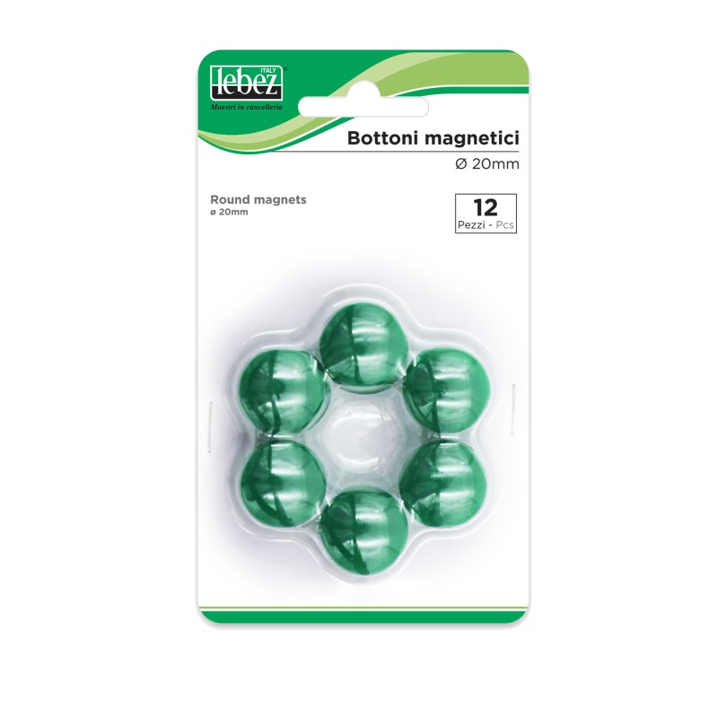 Bottoni magnetici diametro 2 cm verde Lebez blister 12 pezzi