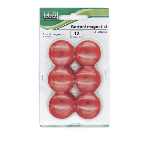 Bottoni magnetici diametro 3 cm rosso Lebez blister 12 pezzi