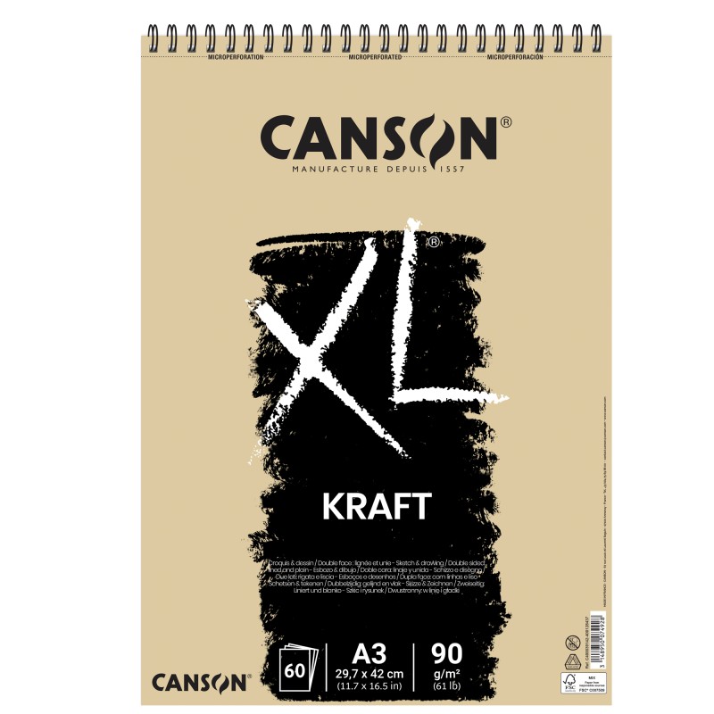 Album spiralato lato corto XL kraft A3 90 gr 60 fogli Canson