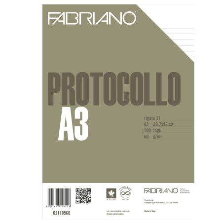 Foglio protocollo A4 1 rigo 60 gr Fabriano conf. 200 pezzi