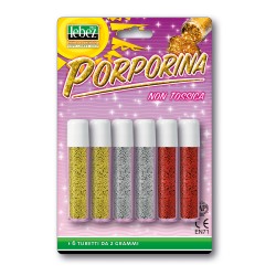 Porporina glitter 2gr colori assortiti Lebez conf. 6 tubi