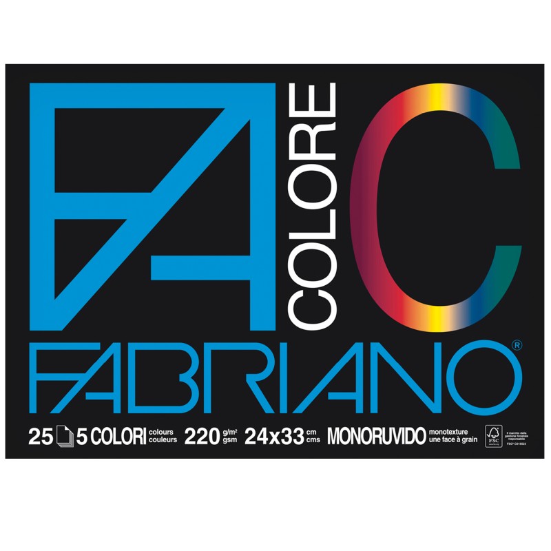 Blocco FaColore 24x33cm 25 fogli 220gr 5 colori Fabriano