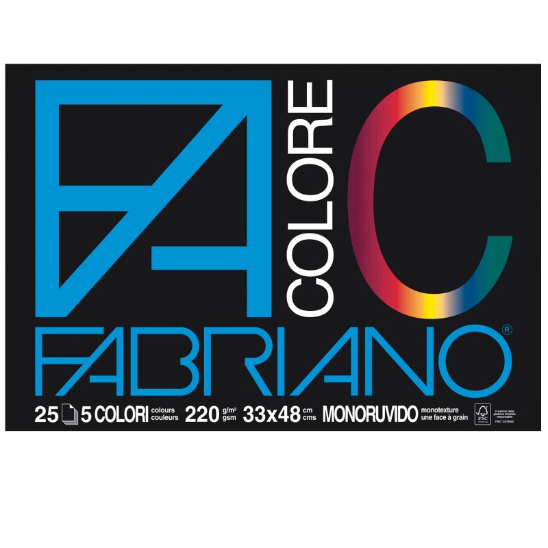 Blocco FaColore 33x48cm 25 fogli 220gr 5 colori Fabriano