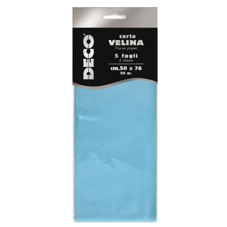 Carta velina 20 gr 50 x 76 cm azzurro Deco busta 5 fogli