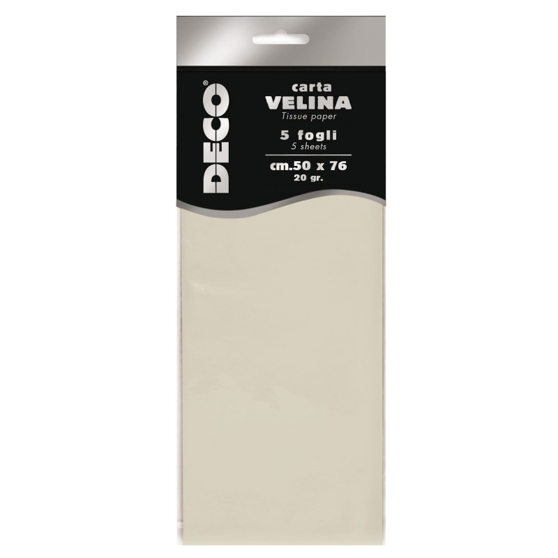 Carta velina 20 gr 50 x 76 cm avorio Deco busta 5 fogli