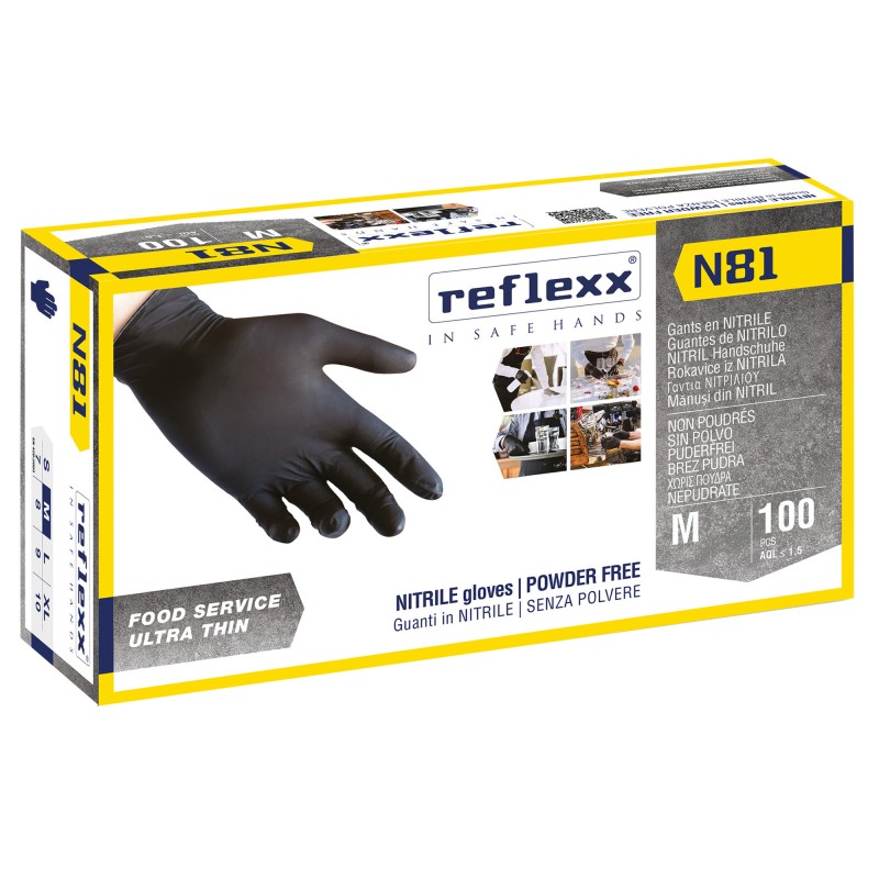 Guanti in nitrile N81 tg M nero Reflexx conf. 100 pezzi