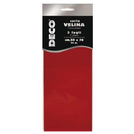 Carta velina 20 gr 50 x 76 cm rosso Deco busta 5 fogli