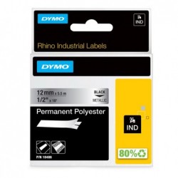 Nastro Rhino 18486 12 mm x 5,5 mt poliestere permanente nero/metallo Dymo